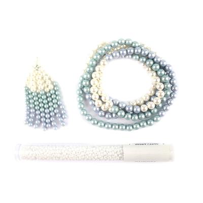 Ombre Dreams  - White to Blue Ombre Shell Pearls with Silver Plated Base Metal , 6mm White to Blue Ombre Shell Pearls & Miyuki Opaque White Seed Beads
