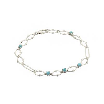 925 Sterling Silver Beaded Oval Link Paper Clip Bracelet with Sleeping Beauty Turquoise, Approx 7.5inch With Instructions By Claire Macdonald