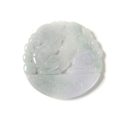 105cts Type A Aqua Burmese Jadeite Double-Side Carved Dragon Pendant, Approx 50mm, 1pc