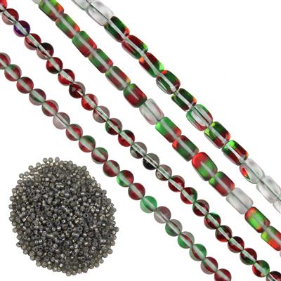 Mystic Aura Quartz Bundle Green and Red, Silver Seed Bead Project With Instructions By Claire Macdonald