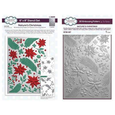 Nature's Christmas - 5 x 7 3D Embossing Folder & 2 Companion Colouring Stencil