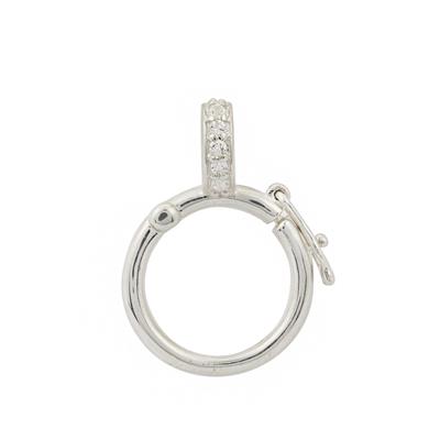 925 Sterling Silver Round Clasp Set with white Topaz, Approx 24x19mm, 