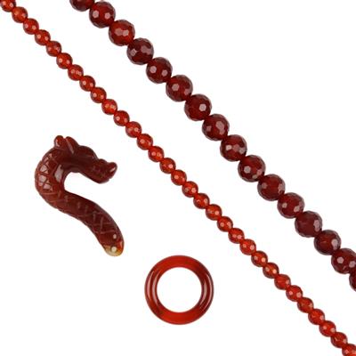  285cts Nanhong Red Agate Dragon Clasp & 6mm Red Agate Faceted Rounds, 38cm Strand & 10mm Red Agate Faceted Rounds, 20cm Strand