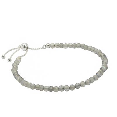 Close Out Deal, 9.45cts Labradorite Faceted Round Approx 3mm 925 Sterling Silver Slider Bracelet Approx 9inch 