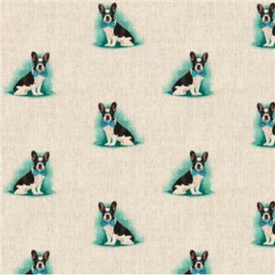 French Bull Dog All-Over Linen Look Fabric 0.5m
