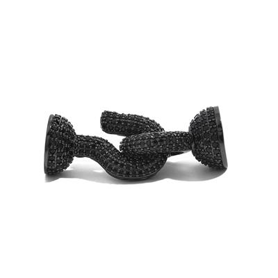 Silver Plated Base Metal Black Cubic Zirconia Pave Set Clasp, Approx 10x30mm 