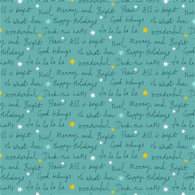 Liberty Deck the Halls Well Wishes Teal Fabric 0.5m