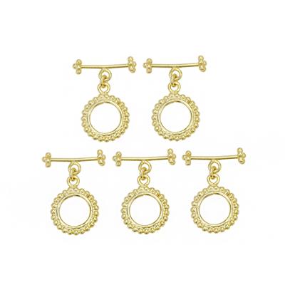 Gold Plated Base Metal Beaded Toggle Clasp, Approx. 25x19mm (5pk)