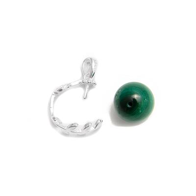 925 Sterling Silver Pinch Bail For Pendant With 10mm Malachite