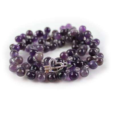 Barbell Beads - 280cts Amethyst Barbell Beads 38cm Strand with Spacers, Approx 8x16mm with 925 Sterling Silver Heart Toggle Clasp with Arrow