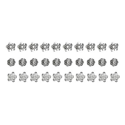 925 Sterling Silver with Oxidized Plating Flower Bead Caps, 30pcs with Plastic Container