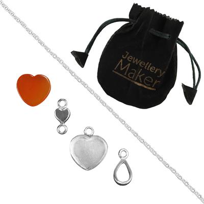 4cts Carnelian Pave Heart 925 Sterling Silver Pendant Mini-Make Kit