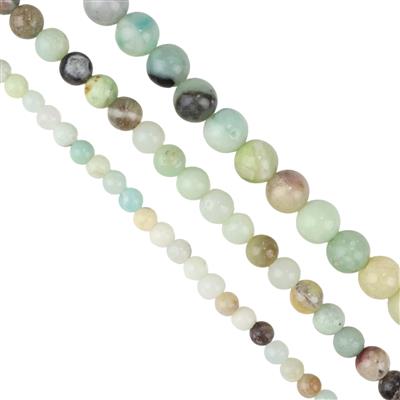 340cts Multi Colour Amazonite Plain Rounds Approx 4mm, 6mm, 8mm - 38cm Strands (Set of 3)
