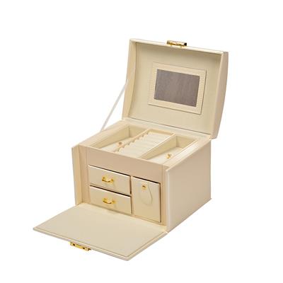 Travel Jewellery Box with Top Handle, 17.5 x 14 x 13cm, White 