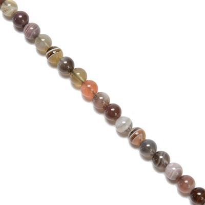 85cts Botswana Agate Plain Rounds Approx 6mm, 38cm Strand