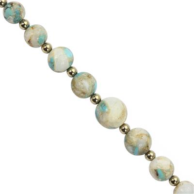 25cts Opal With Turquoise Smooth Round Approx 4 to 8mm 19cm Strand With Hematite and Plastic Spacers