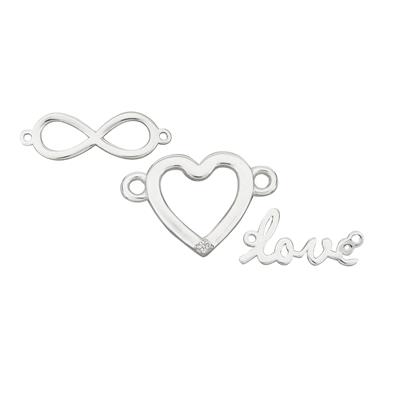 925 Sterling Silver Connector Set, 1x Heart shape Connector, 1x Love Connector,1x Infinity Connector