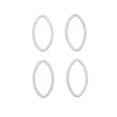 925 Sterling Silver Marquise Shape Beaded and Flat Twisted Jump Ring Approx 25x15mm (2 each, Pack of 4)