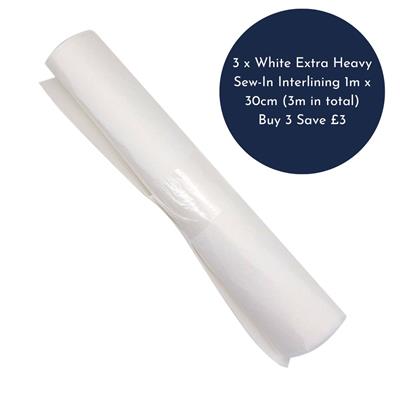 3 x White Extra Heavy Sew-In Interlining 1m x 30cm (3m in total) Buy 3 Save £3