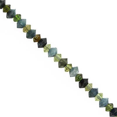 14cts Green Blue Tourmaline Faceted Saucer Approx 2.5x1.5 to 3.5x2mm, 27cm Strand