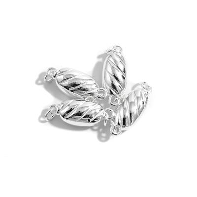 925 Sterling Silver Ridged Bean Clasp, Approx 15x6mm, 4pcs