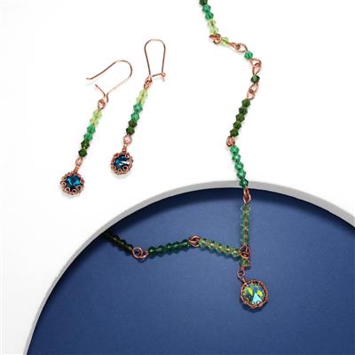 Green/Teal Rivoli & Green Tone Glass Bicone Wire Wrapping Project With Downloadable Instructions By Ellie Gallagher