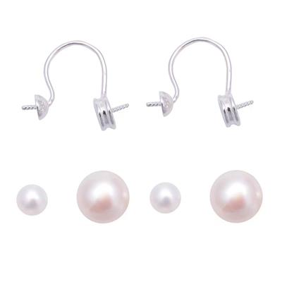925 Sterling Silver Earrings Clips With 7-8mm and 11-12mm Freshwater Cultured Pearls (1 Pair)