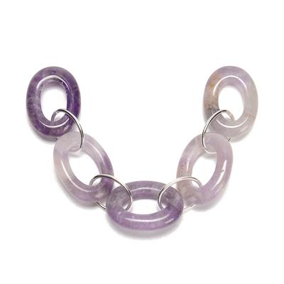 925 Sterling Silver & Amethyst Oval Link Chain, 13cm Length