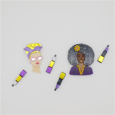 Purple/Yellow: Fashion Brooch & Earrings Set Inc. 2 x brooches & 2 x pairs of earrings