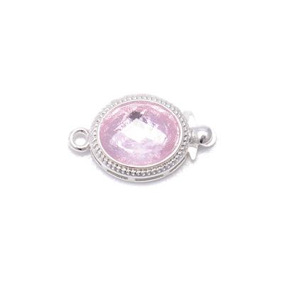 Silver Plated Base Metal Rhinestone Box Clasp with Pink Stone 