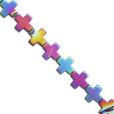 95cts Rainbow Color Coated Haematite Smooth Cross Apporx 8mm, 30cm Strand