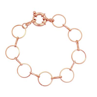 Rose Gold Plated 925 Sterling Silver Round Link Statement Bracelet, Approx 7.5inch 
