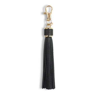 Black Faux Leather Bag Tassel Keyring 15cm