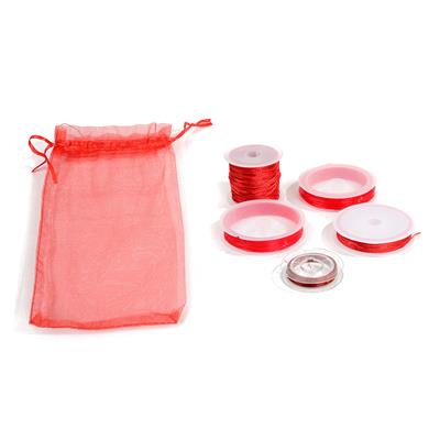 Red Threading Pack including 0.6mm Elastic, 1mm Elastic, Beading Thread, 0.5mm Nylon Cord & 1mm Nylon Cord