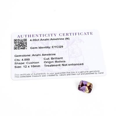4cts Anahi Ametrine 12x10mm Cushion  (N)