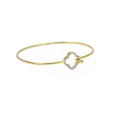Gold Plated 925 Sterling Silver Bangle with White Topaz Clover, ID Approx 52x62mm 