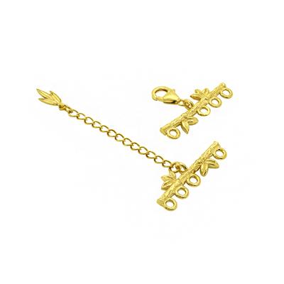 Gold Plated 925 Sterling Silver Bamboo Multi Strand Clasp with Charm, Approx 29x20mm