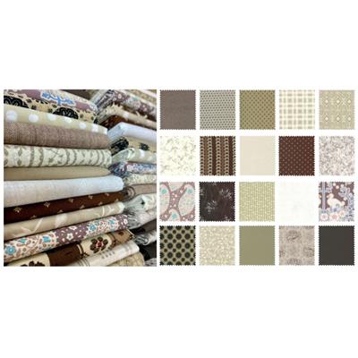 Designer White, Beige and Brown FQ Pack of 40 with FREE FQ Friendly Quilt Pattern