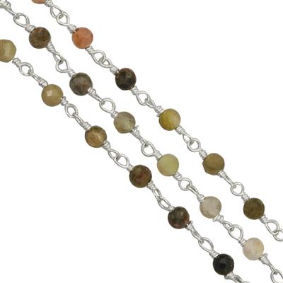Brass Silver plated Chain With 15cts Multi Tourmaline Approx 3mm, 1 Meter With Spool (Pack of 1)