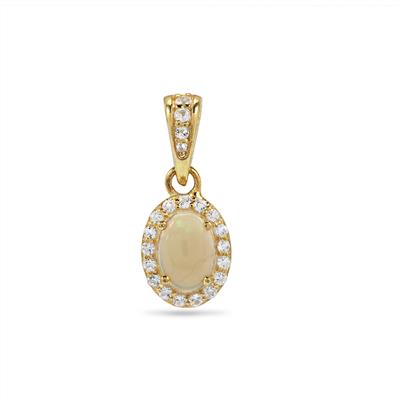 Gold Plated 925 Sterling Silver Halo Pendant Coober Pedy Jelly Australian Opal & White Topaz Approx, 18x8mm