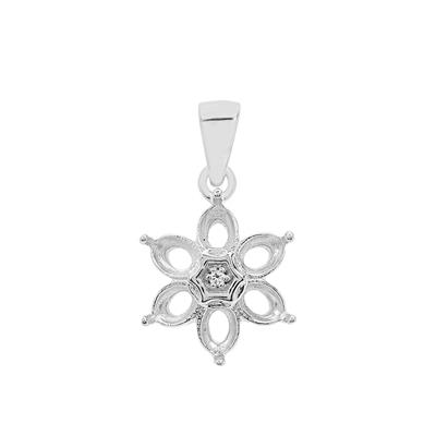 925 Sterling Silver Multi Gemstone Flower Pendant Mount (To fit 5x4mm oval gemstones) Inc. 0.02cts White Zircon Brilliant Cut Round 1.50mm - 1Pcs