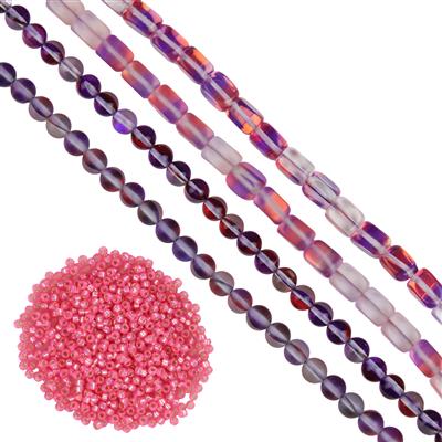 Mystic Aura Quartz Bundle Lilac and Pinks, Pink Seed Bead Project With Downloadable Instructions By Claire Macdonald