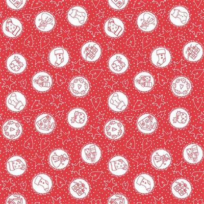 Mandy Shaw Redwork Christmas Collection Motifs In Circles Red Fabric 0.5m