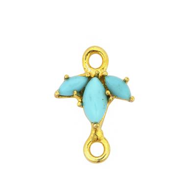 Gold plated 925 Sterling Silver Marquise Connector, Approx 14x10mm with Sleeping Beauty Turquoise