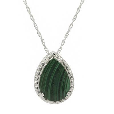 925 Sterling Silver Pendant Approx 14x10mm with 5.77cts Malachite, Rope Chain 18inch