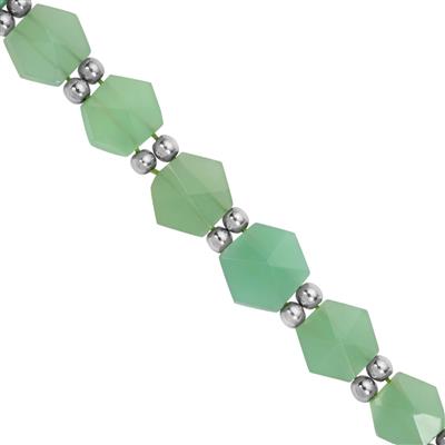 35cts Chrysoprase Faceted Double Drill Hexagons Approx 7 to 9mm, 19cm Strand with Hematite Spacers 