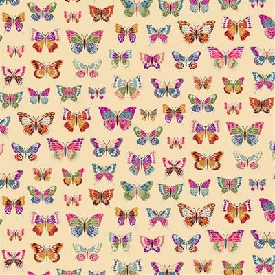 Makower Luxe Butterflies Cream Metallic Fabric 0.5m