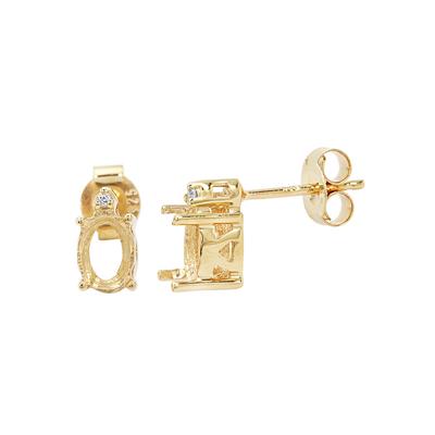 Gold Plated 925 Sterling Silver Oval Earring Mount (To fit 7x5mm Gemstone) Inc. 0.03cts White Zircon Brilliant Cut Round 1.25mm- 1pair
