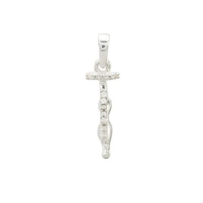 925 Sterling Silver Bail Peg with 0.07ct White Zircon Approx 25x7mm