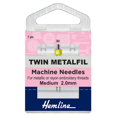 Hemline Sewing Machine Needle Metalfil Twin 1 Piece